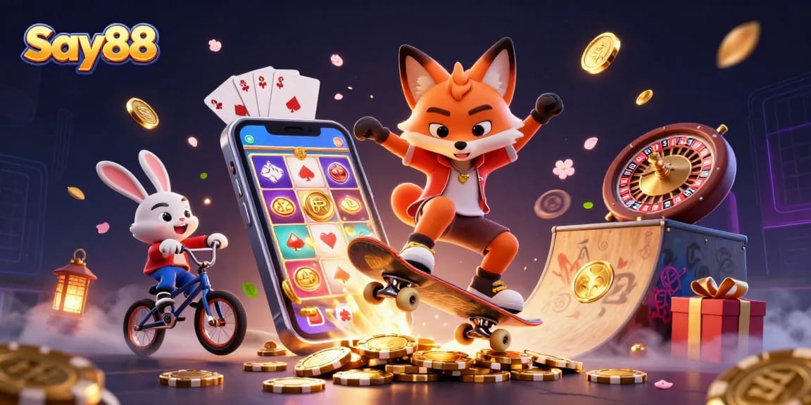 Experience thrilling gameplay with Say88, featuring vibrant casino elements and energetic characters.
