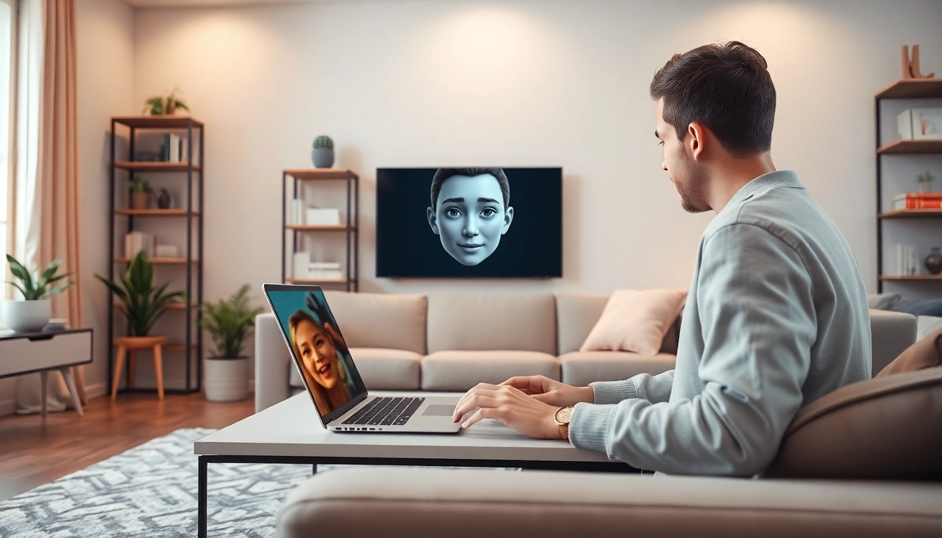 Engaging user interaction with crushonai's lifelike AI character in a cozy living room.