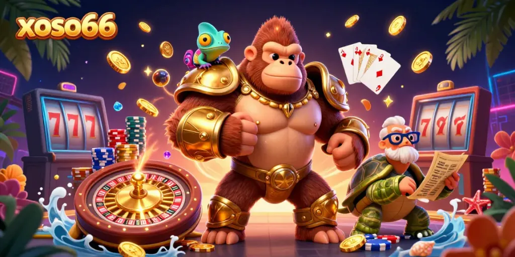 Experience the vibrant gaming world of xoso66 with lively characters, gambling elements, and dynamic action.