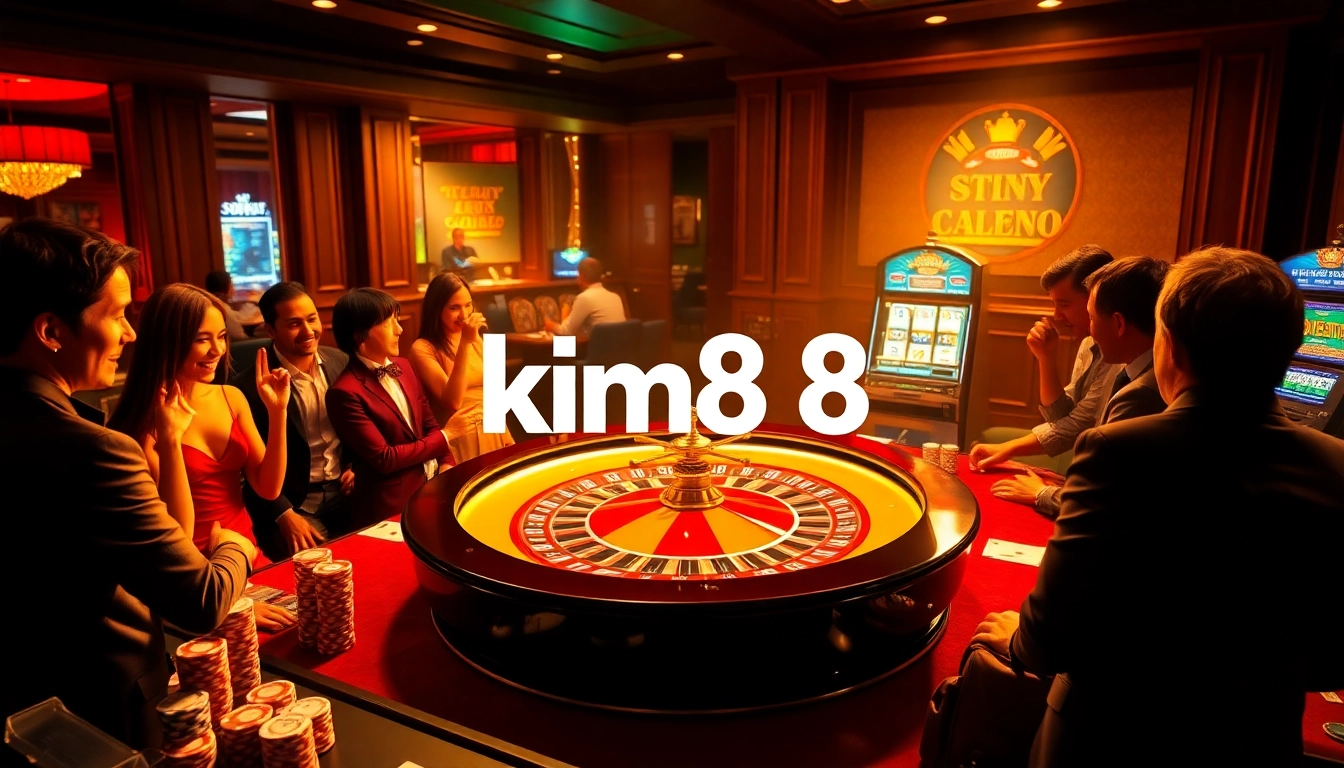 Excited players enjoying thrilling games at the km88 casino, featuring roulette and poker chips.