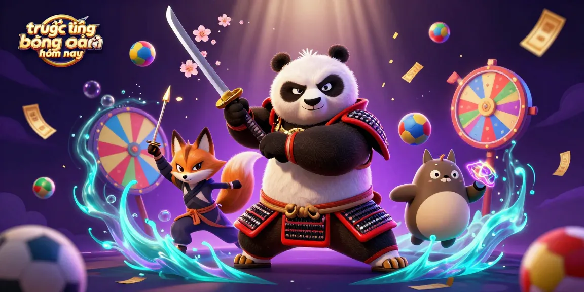 Engage with trực tiếp bóng đá hôm nay alongside a fierce samurai panda and ninja fox in a dynamic gambling scene.
