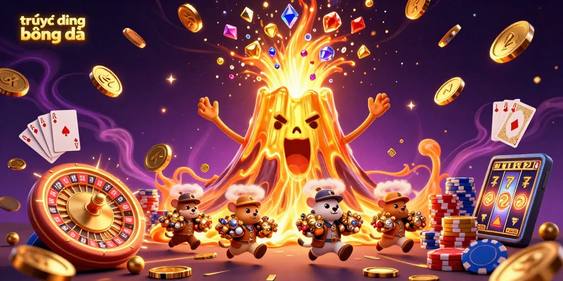 Experience trực tiếp bóng đá with lively treasure scenes and dynamic casino elements in this vibrant illustration.