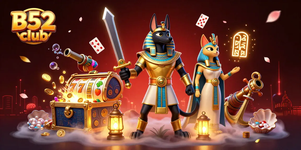 Spin the reels at B52 club with Egyptian warrior Anubis and dazzling gold treasures.